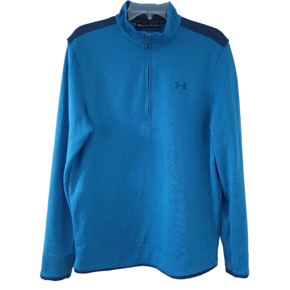 Under Armour ColdGear Loose Golf Sweater Fleece Pullover Quarter Zip Blue Medium - Picture 1 of 4
